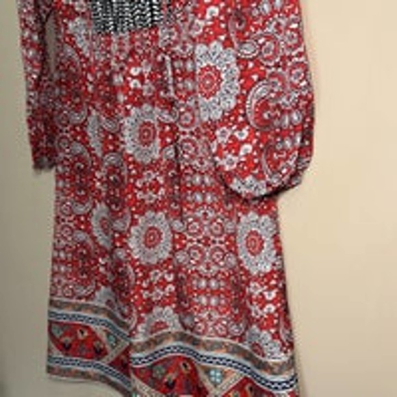 Cato Red Black Floral Print Long Sleeve Lightweight Dress‎ Women's Small - Picture 2 of 9